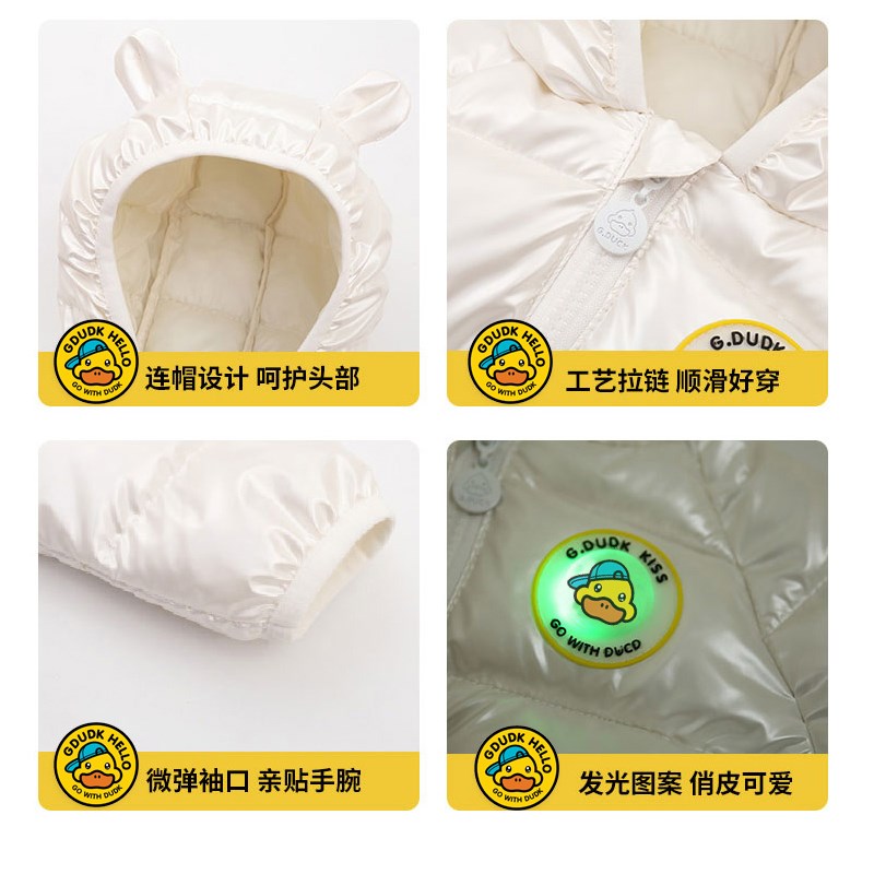 2025新款小黄鸭儿童冬季加厚保暖羽绒服防风男女童棉服亮面免洗潮