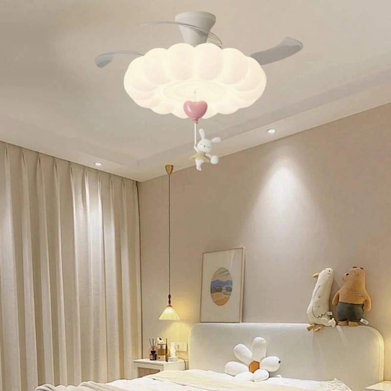 奶油风卧室风扇灯法式q隐形静音电风扇一体儿童房餐厅吊扇灯公主