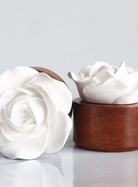 室内香氛精油石创意家居香薰木底座石膏玫瑰花车载扩香石摆件