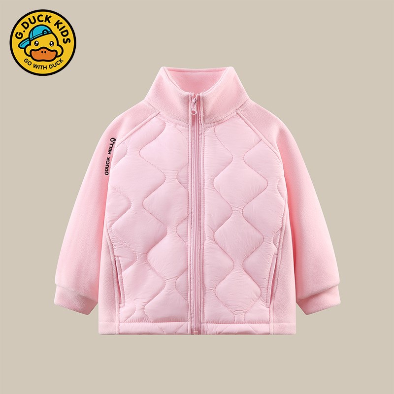 小黄鸭儿童春秋装外套2025奥粒绒内搭男宝宝小女孩抓绒上衣拉链衫
