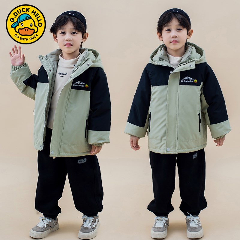 小黄鸭男女童冲锋衣秋冬羽绒服三合一可拆卸羽绒内胆中大儿童外套