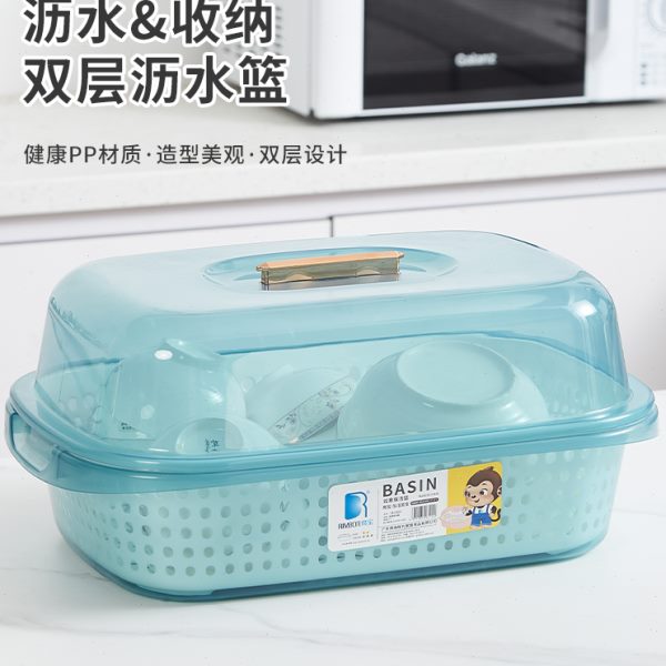 厨房放碗筷收纳盒碗架家用碗碟沥水篮大号带盖餐具置物架碗柜塑料