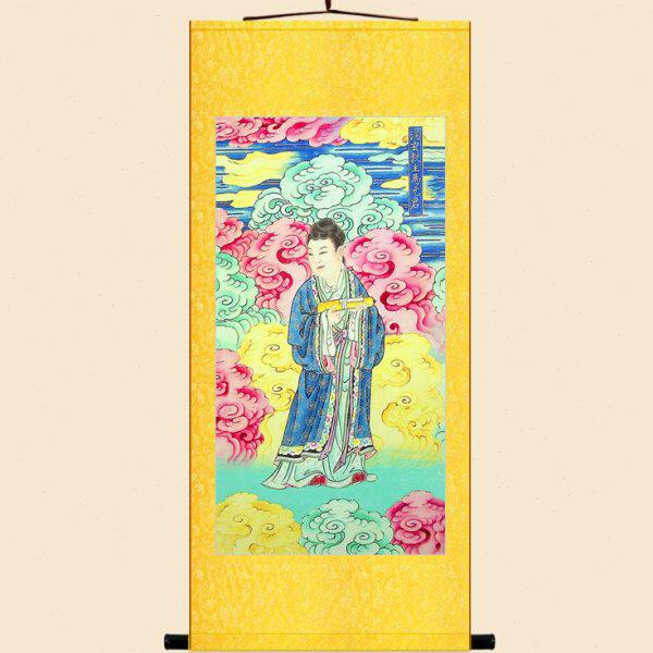 明代古画版 洞玄教主马元君马士清神像画卷轴挂画 中式绢布装饰画