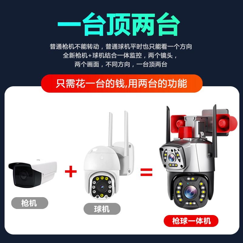 360度全景无死角监控器无线家用手机远程室外高清双画面摄像影头