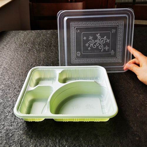 4四分格一次性外卖打包餐盒长方形带盖快餐饭盒子塑料可放鸡腿