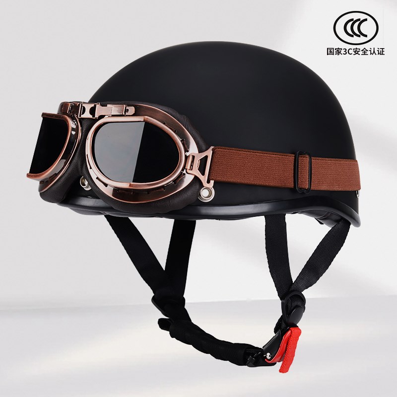 复古头盔摩托车男女夏季透气半盔电动车踏K板安全帽四季通用3C认