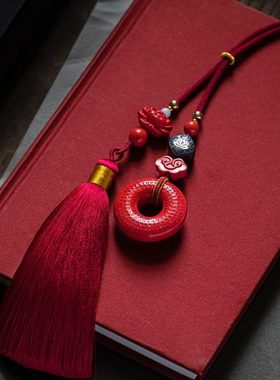原矿朱砂心经平安扣高含量红砂汽车挂件车内吊饰男女新年礼物饰品