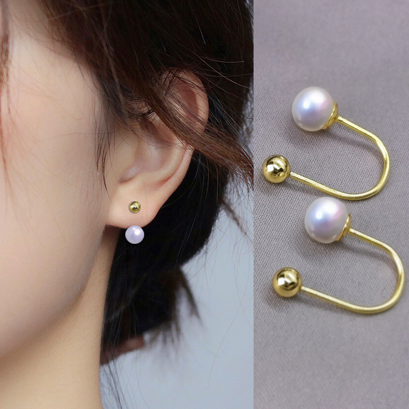 U型冷淡风高级感2021新款潮真珍珠耳环纯银拧扣拧螺U丝大S耳饰耳
