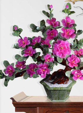 玉石雕刻牡丹花摆件客厅酒柜茶几装饰品办公室家居创意大工艺品