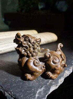 纯铜实心貔貅神兽瑞兽茶宠日式茶道古玩仿古铜器装饰品动物小摆件