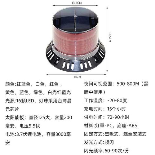 强磁吸太阳能警示灯闪烁灯夜间车载岗亭船用爆闪信号灯警报灯