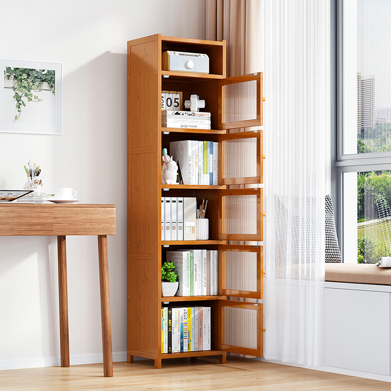 简易书架置物架落地储物柜客厅靠B墙边小窄柜书柜带柜门书本收纳