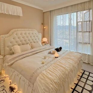 悬浮床法式现代简约布艺床北欧双人奶油风主卧2米大床婴儿绒婚床