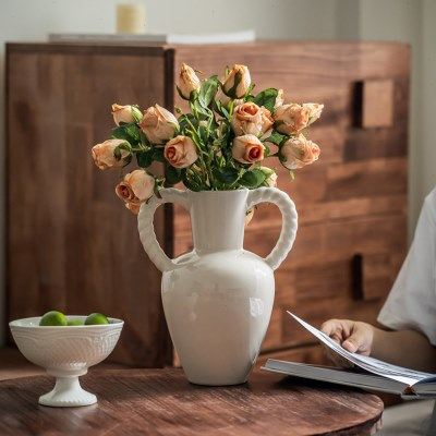 【浪漫高级感】麻花双耳陶瓷花瓶客厅餐桌花摆样板间插花装饰花器,家居饰品,花瓶,淘宝优惠券,粉丝福利购,淘宝优惠卷