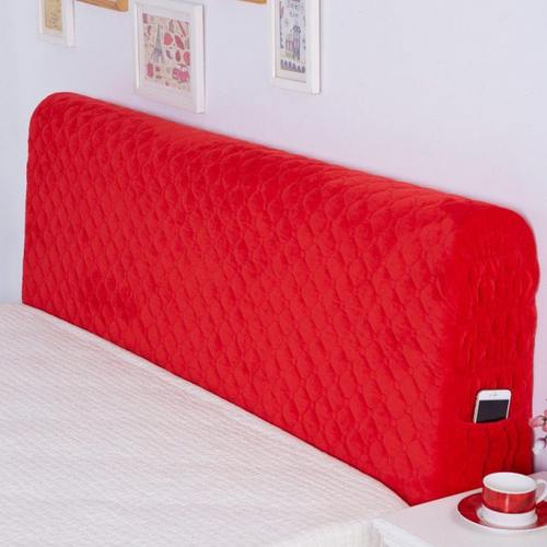 简约夹棉全包床头罩大红1.5m1.8m床头套靠背防尘罩保护套布艺软包