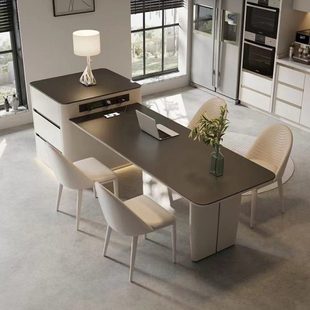 厨房岛台餐桌一体家用可伸缩餐岛台一体桌小户型岩板倒台茶桌高级