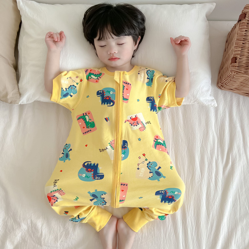 婴儿童春秋季夏天薄款睡袋纯棉连体男女宝宝防踢被分腿家居服睡衣