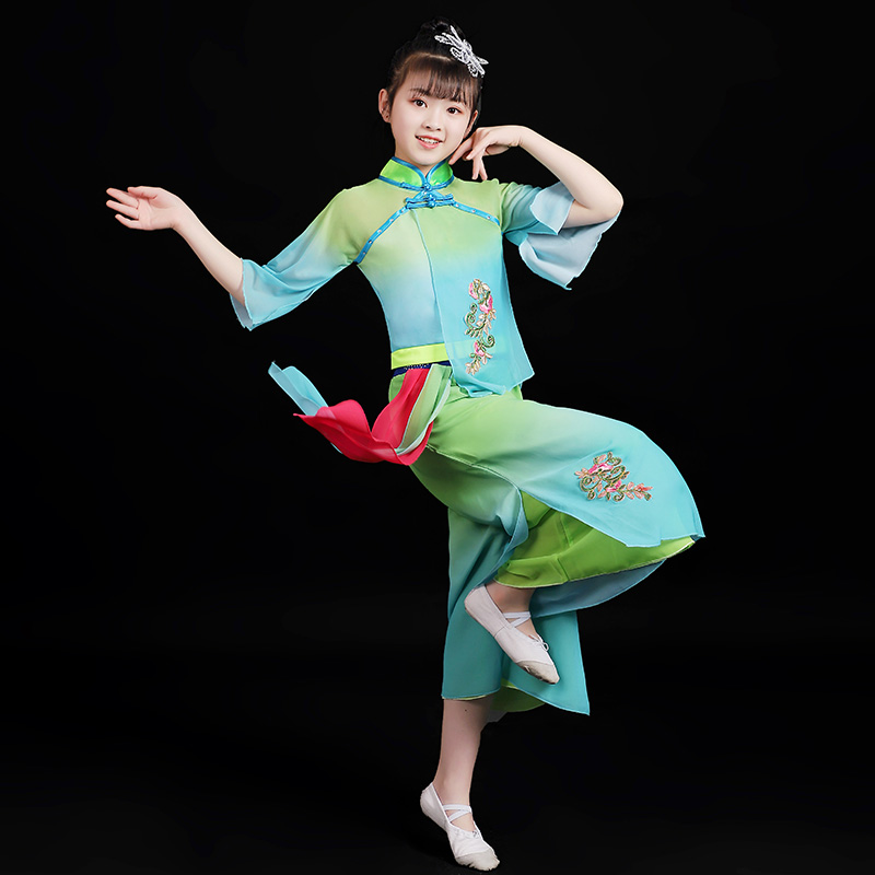 新款儿童秧歌服演出服胶州秧歌女童东北手绢扇子舞茉莉花开表演服