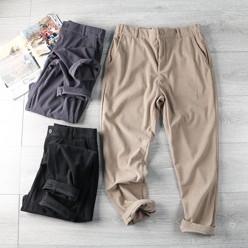 美国单 柔软舒适灯芯绒面料!外贸男装尾货秋冬纯色直筒休闲裤