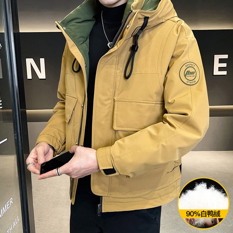 2024新款冬季男士羽绒服潮流帅气连帽工装加厚外套冬装保暖冲锋衣