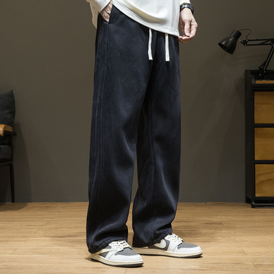 冬季男士直筒牛仔裤加绒加厚美式休闲裤宽松大尺码胖子潮流长裤子