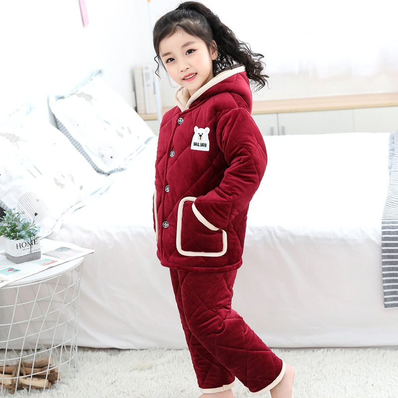 儿童睡衣冬季加厚j三层夹棉棉袄套装家居服男女孩中大童3-5岁7-9