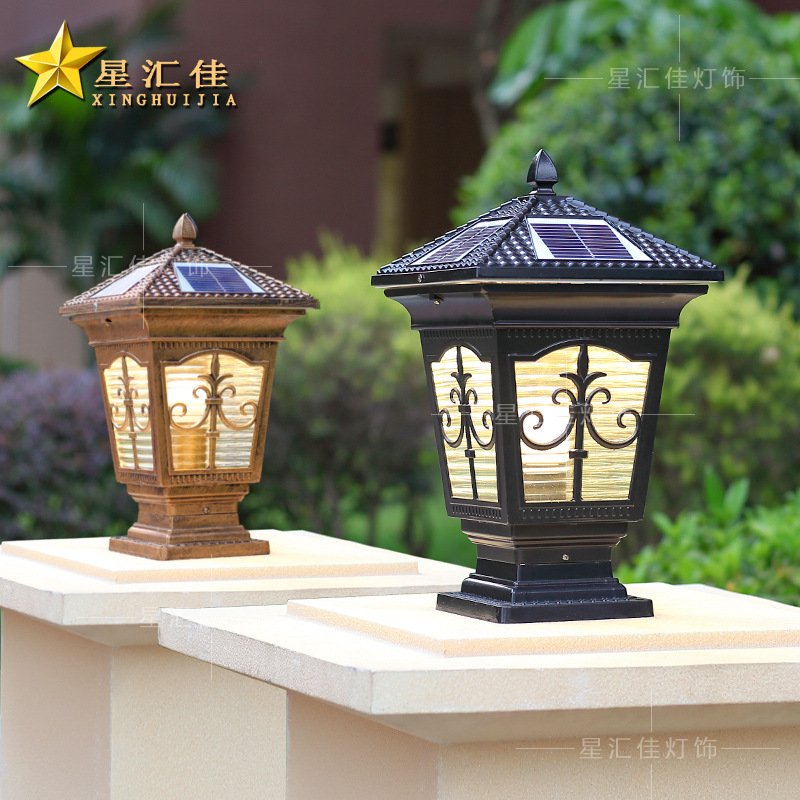 围墙柱头灯户外防水太阳能超亮别墅大门口柱子接电款农村庭院门柱