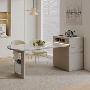 岛台餐桌一体小户型可泡茶伸缩饭桌家用倒台法式实木小岛台餐桌