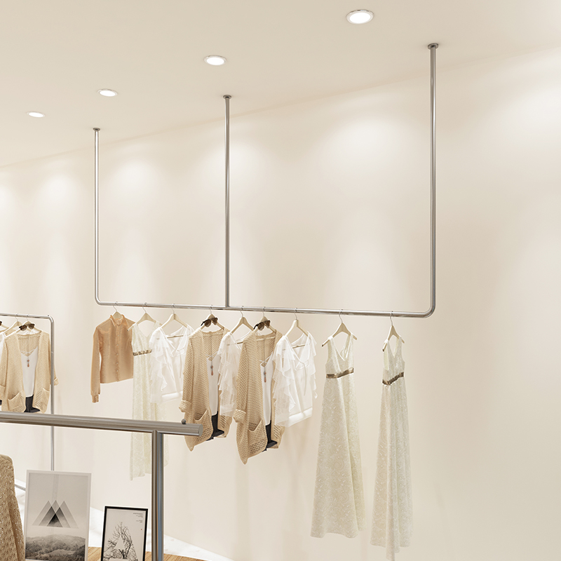 服装店展示架不锈钢吊架童装店陈B列货架女装上墙挂衣架壁挂式架