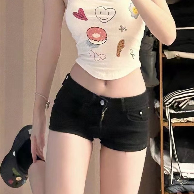 纯欲风新款设计感黑色打底裤春夏高腰显瘦热裤紧身辣妹牛仔超短裤