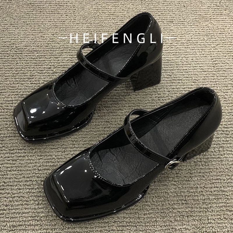 法式玛丽珍鞋2025新款春季设计感小众黑色粗跟高跟鞋女鞋韩系单鞋