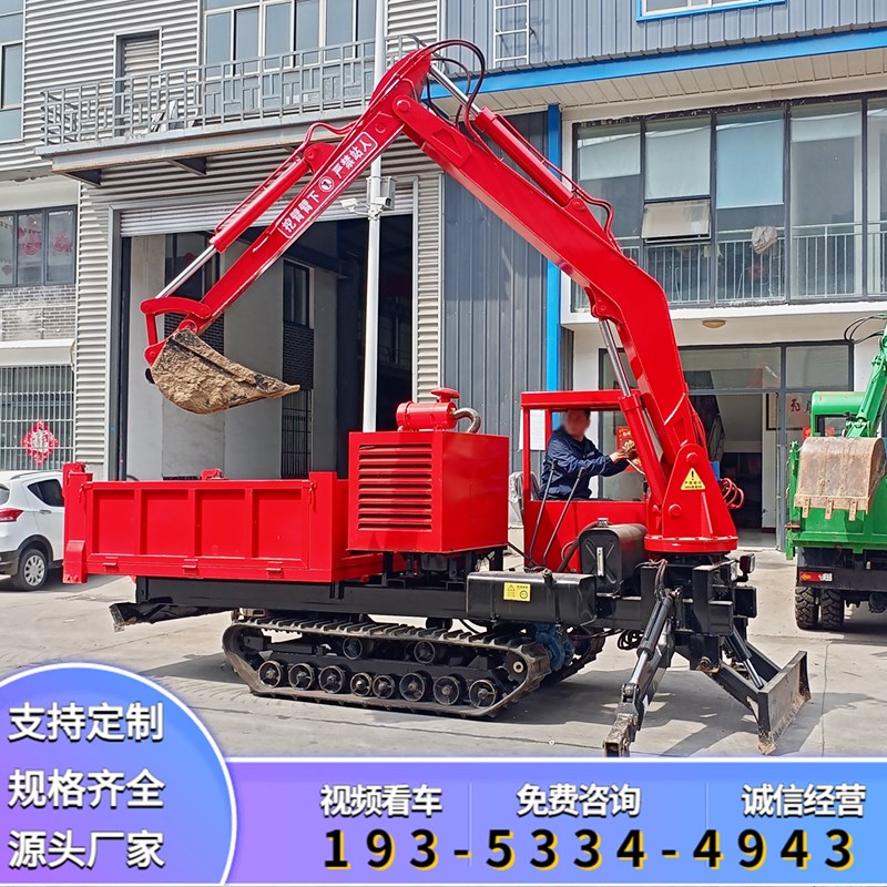 履带随车挖 全地形爬山虎 车载式机械臂挖机  加工河道清淤运输车