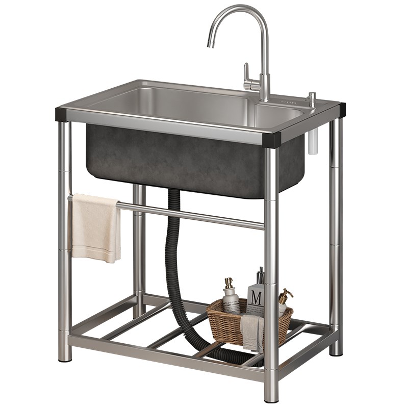 厨房304不锈钢洗菜盆家用水槽大单槽带支架一体洗碗槽商用水池