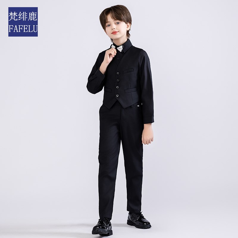 黑色马甲男童西装套装小主持人钢琴演出服少爷帅气英伦风儿童西服
