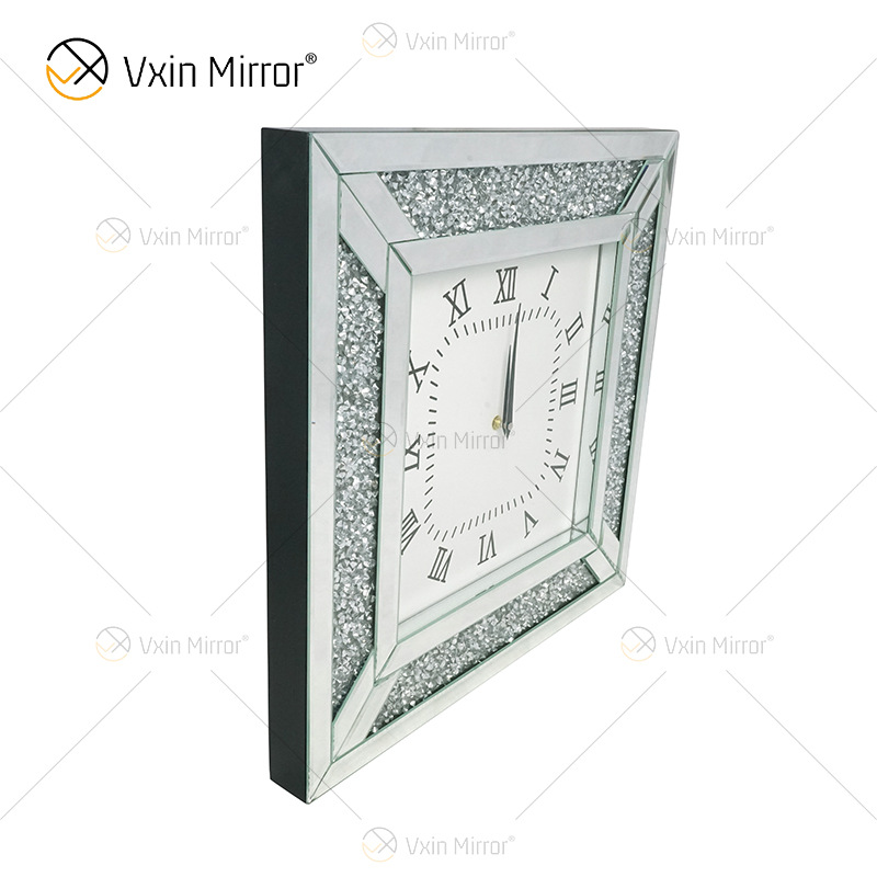 玻璃时钟带钻镜面挂钟壁钟墙饰壁炉台钟客厅家具欧式轻奢墙钟批发
