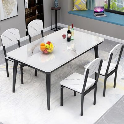 轻奢仿石纹钢化玻璃餐桌椅组合饭桌现代简约长方形小户型桌子家用