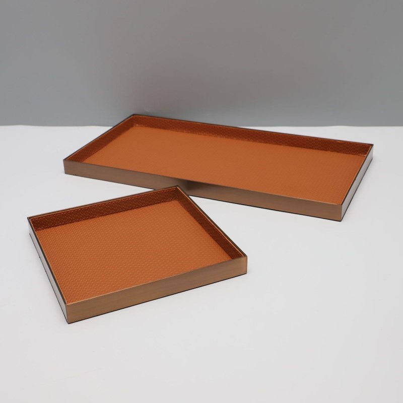 新中式金属皮革托盘创意家居艺术软装饰品客厅样板间桌面摆饰摆件