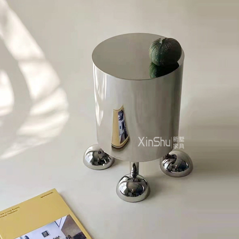 北欧客厅不锈钢茶几小户型圆形现代简约轻奢家用创意床头柜边几桌