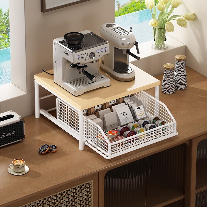 抽拉厨房微波炉置物架咖啡机台面茶包储物盒电饭煲空气炸锅收纳架