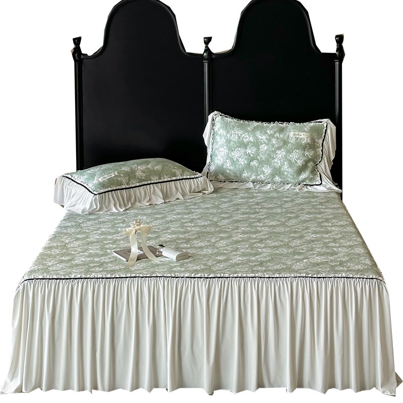 畅意夏野法式凉感丝大提花冰丝凉席三件套床裙S款夏季空调软席