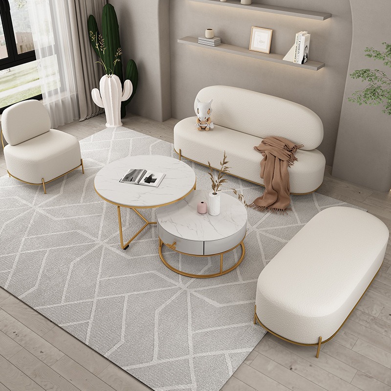 北欧布艺沙发小户型客厅多人会客休闲沙发家用民宿沙发茶几组合