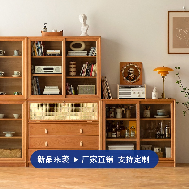 北欧家用实木书柜 客厅落地酒柜展示柜餐厅日式多功能储物餐边柜