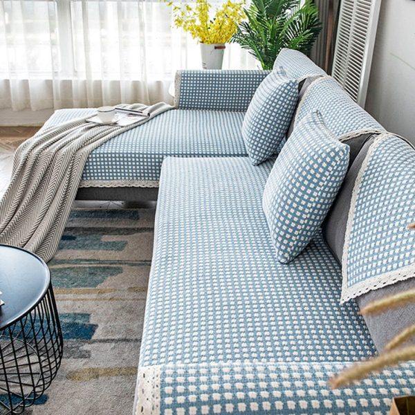 小格子沙发垫棉麻四季通用布艺北欧简约现代防滑夏沙发套罩巾全包