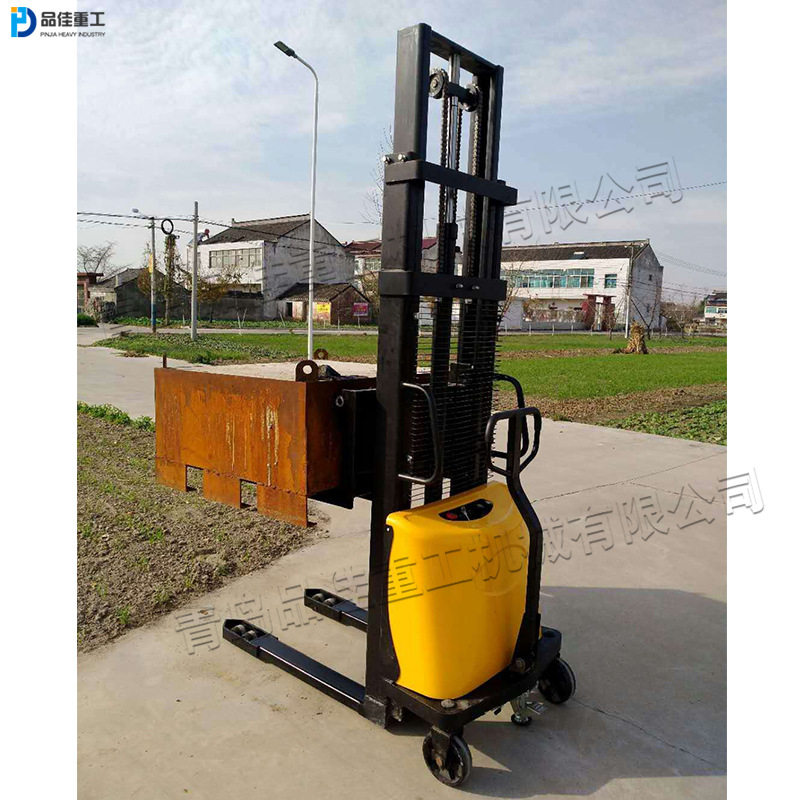 品佳电动堆高车 手推式液压载重1t升高车 C型钢站架式托盘叉车