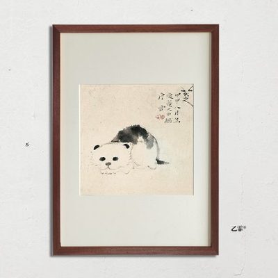 桔子格调八大山人朱耷猫鱼图中式动物装饰画客厅玄关茶室书房挂画