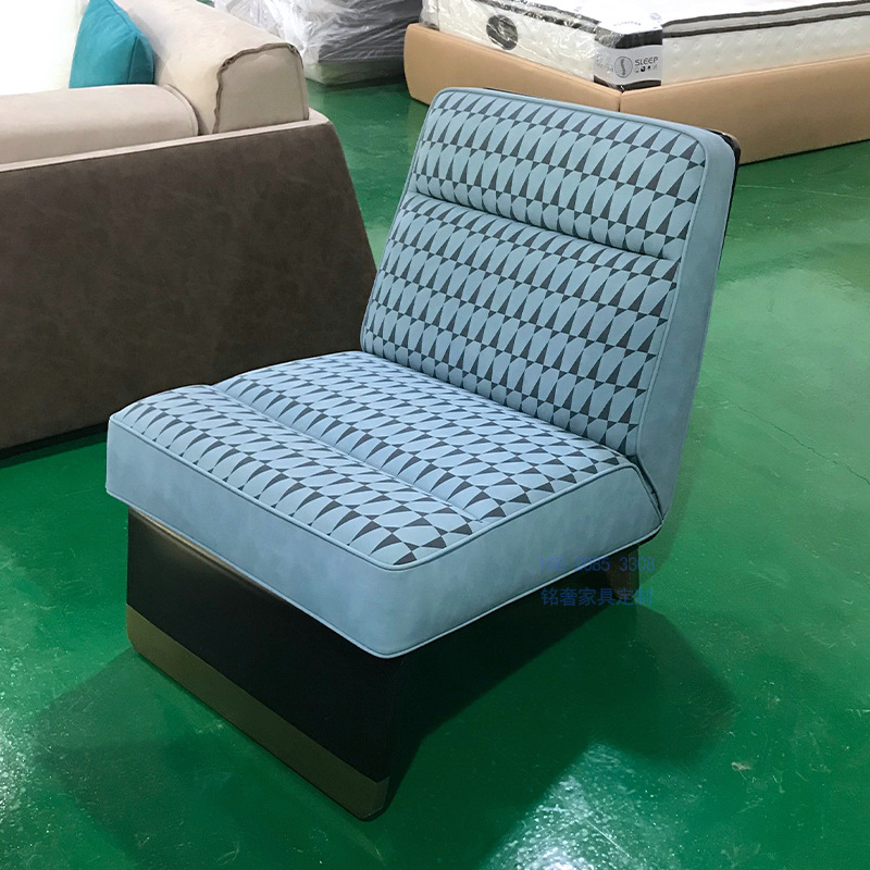 单人沙发客厅设计师别墅酒店洽谈椅子简约现代几何棱格皮艺沙发椅