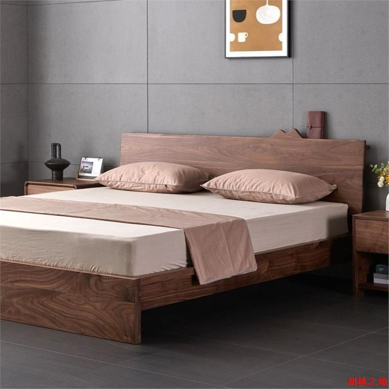 北欧实木床现代简约黑胡桃木主卧双人床家用1.5米1.8米原木家具