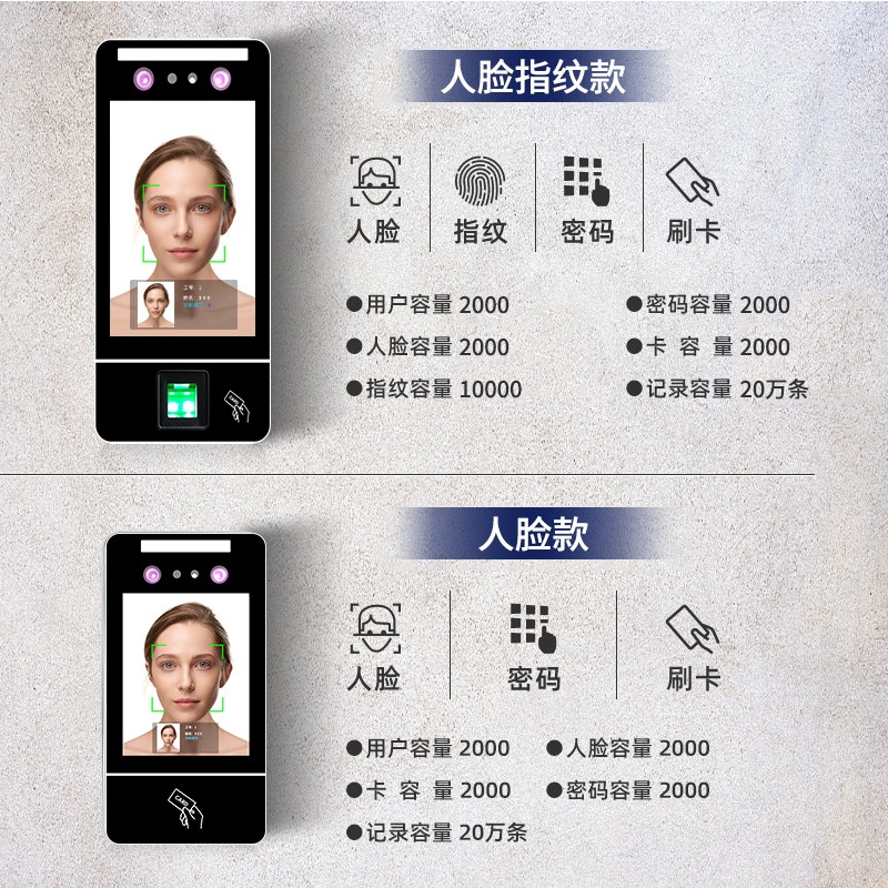 动态人脸门禁机指纹刷卡脸部识别考勤门禁一体机玻璃门磁力锁套装