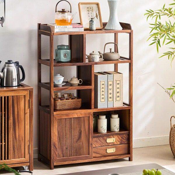 新中式实木胡桃木博古架小型茶室茶柜茶叶置物矮柜客厅茶具收纳架