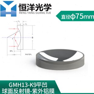K9平凹紫外铝球面反射镜直径75.0mm凹面反射镜金属膜平凹高反镜片